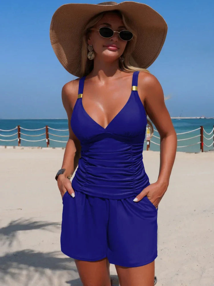 Harper | Conjunto de tankini drapeado com bolsos