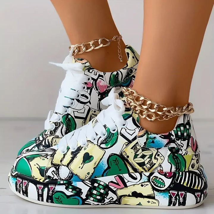 Veronika Sapatilhas de Design Grafítico com Amortecimento