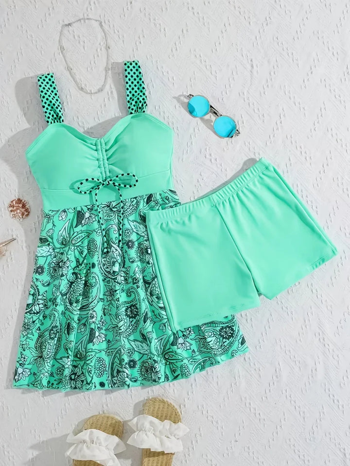 menta | Conjunto de biquíni floral que esconde a barriga