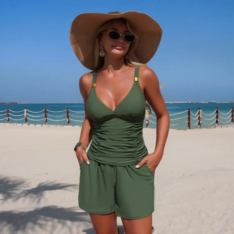 Harper | Conjunto de tankini drapeado com bolsos