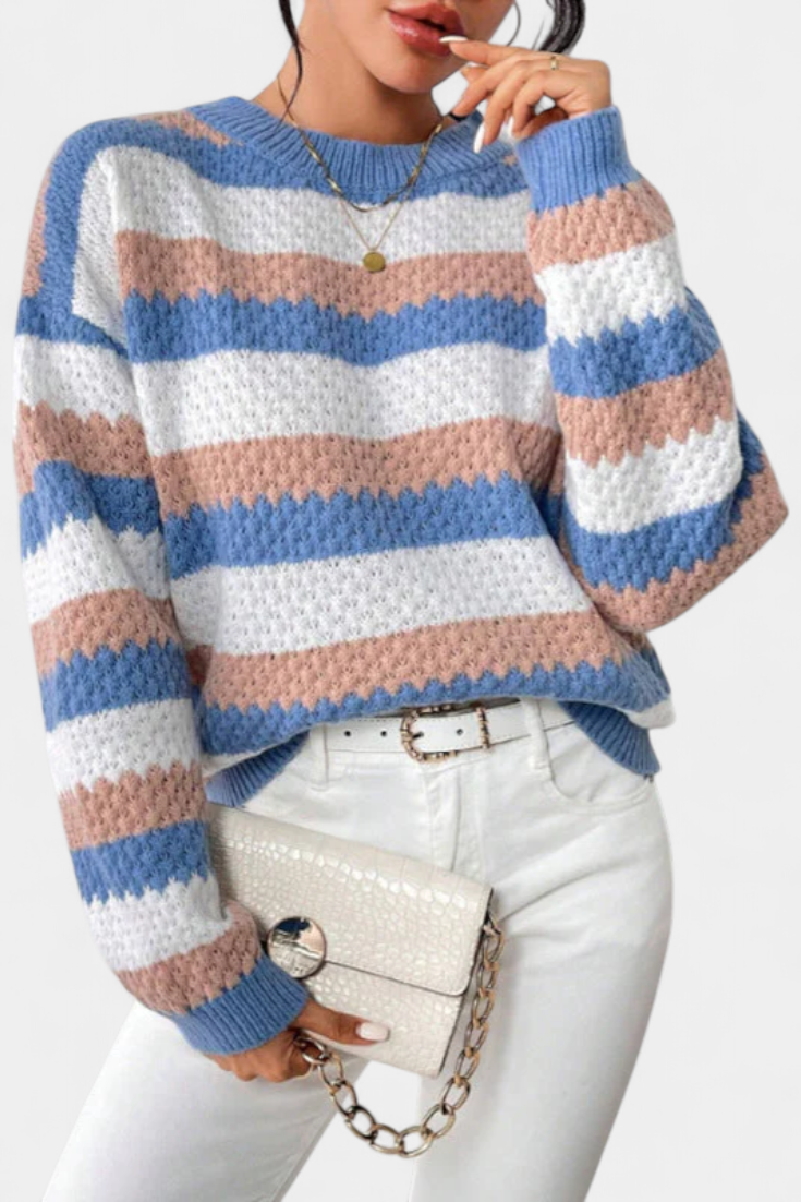 Camisola Kristen Oversized de Gola Redonda com Riscas