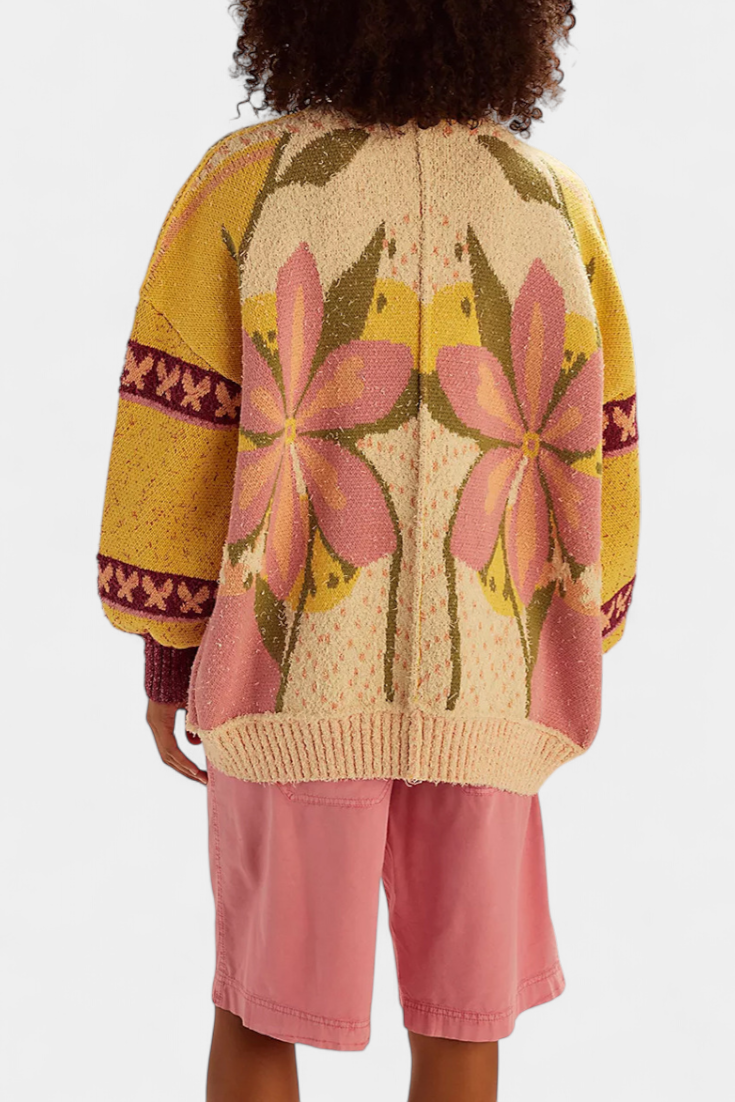 Cardigan de malha Casey com padrão floral e ajuste folgado
