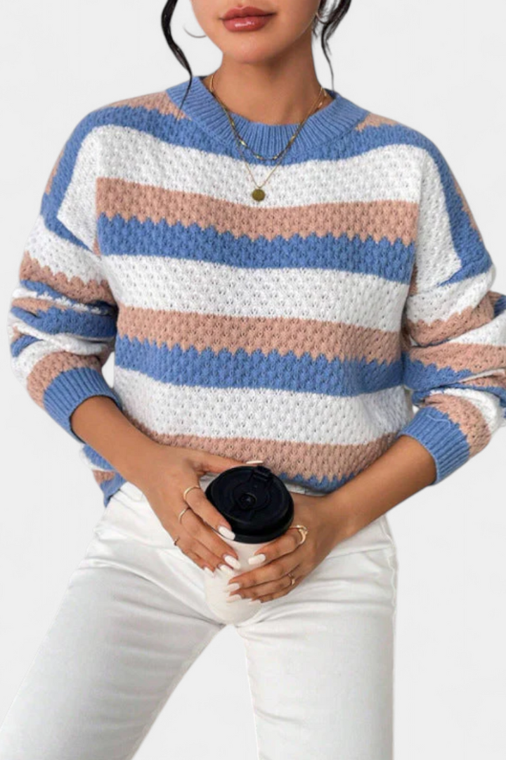 Camisola Kristen Oversized de Gola Redonda com Riscas