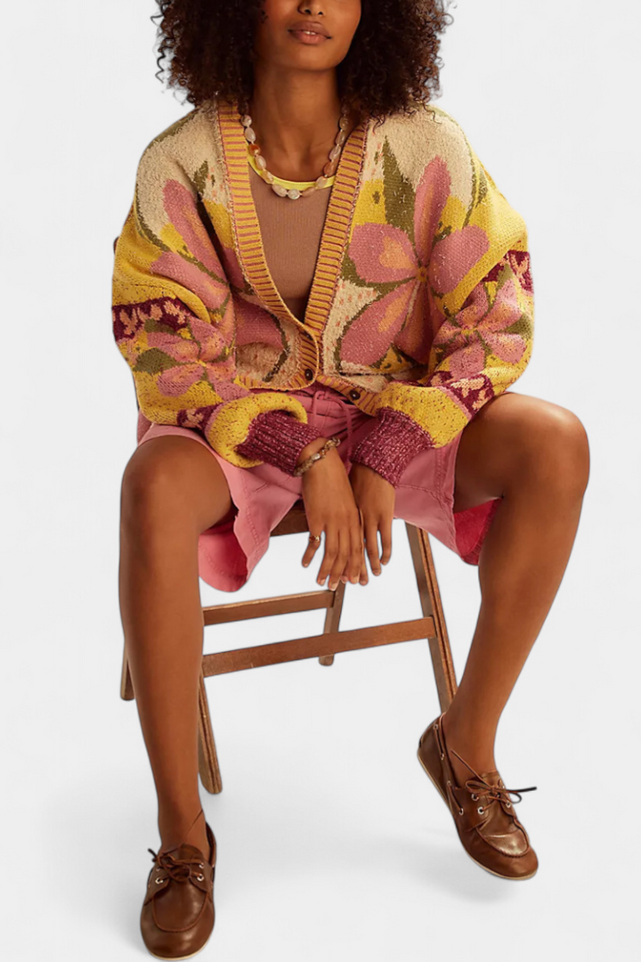 Cardigan de malha Casey com padrão floral e ajuste folgado