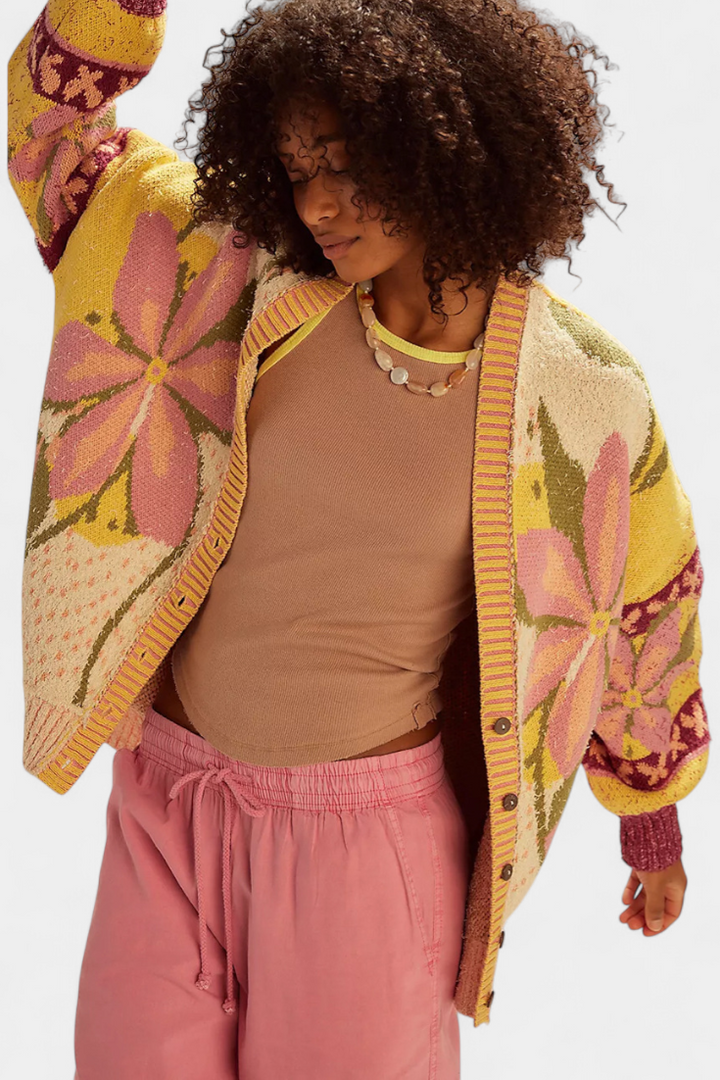 Cardigan de malha Casey com padrão floral e ajuste folgado