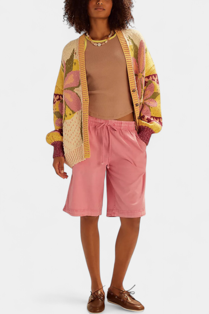 Cardigan de malha Casey com padrão floral e ajuste folgado
