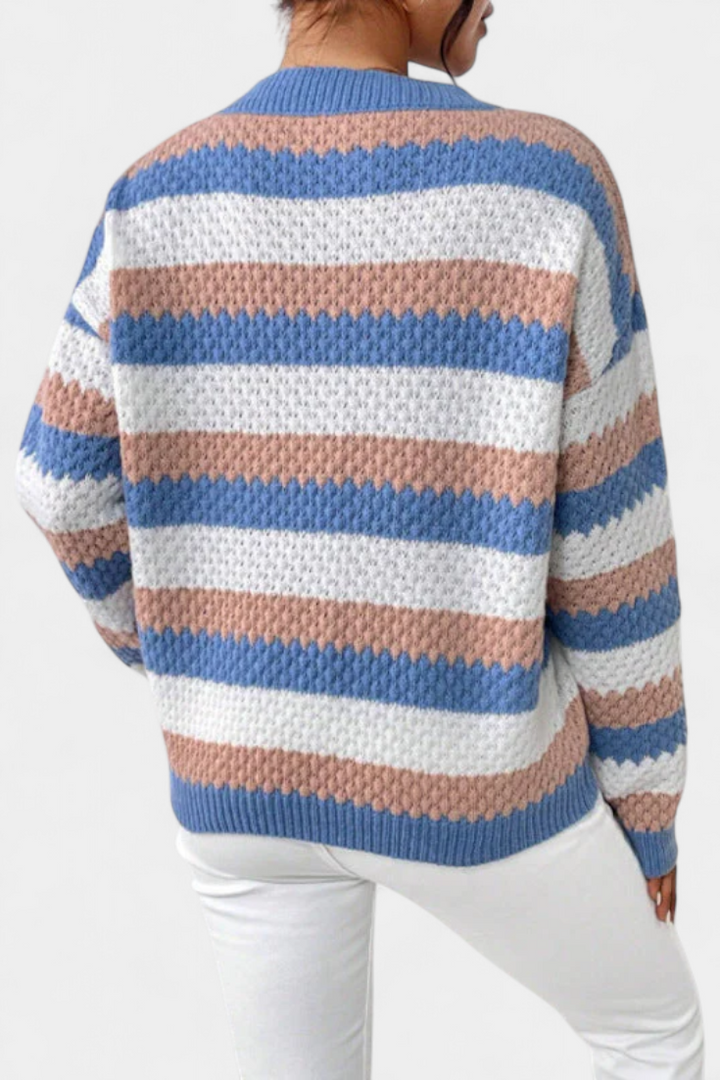 Camisola Kristen Oversized de Gola Redonda com Riscas