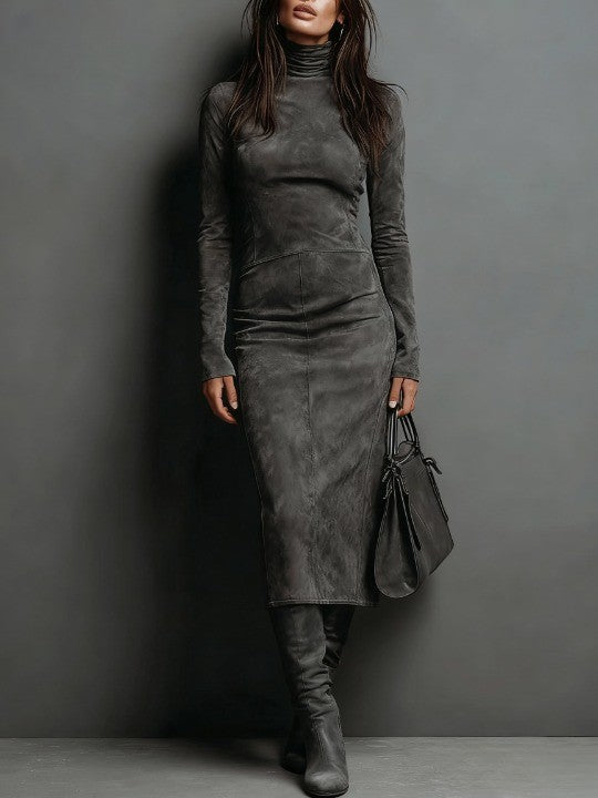 Lorena | Vestido midi comprido castanho