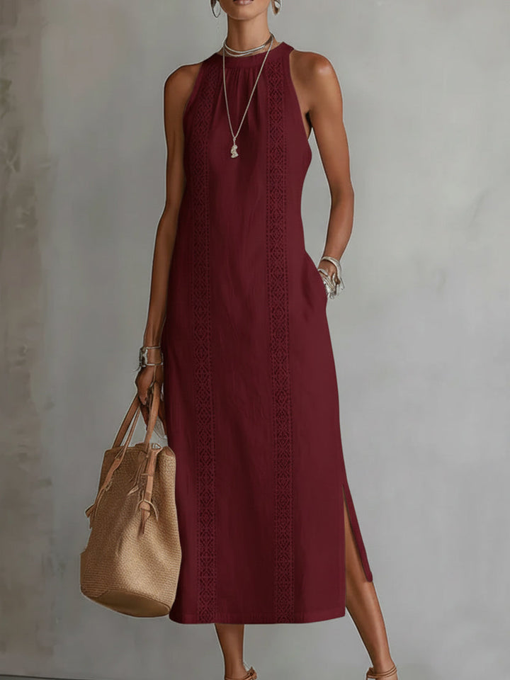 Jimena | Vestido midi de linho com gola mandarim