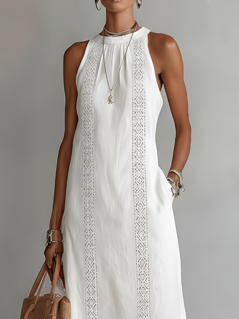 Jimena | Vestido midi de linho com gola mandarim