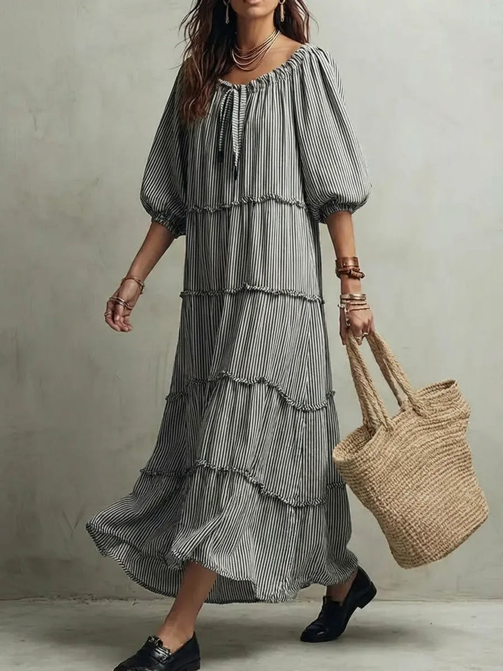 Nerina | Vestido midi de linho com camadas e textura