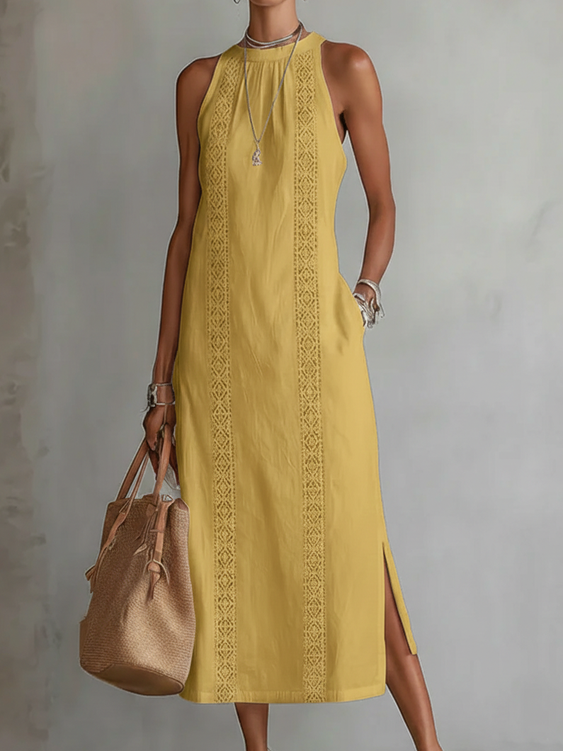 Jimena | Vestido midi de linho com gola mandarim