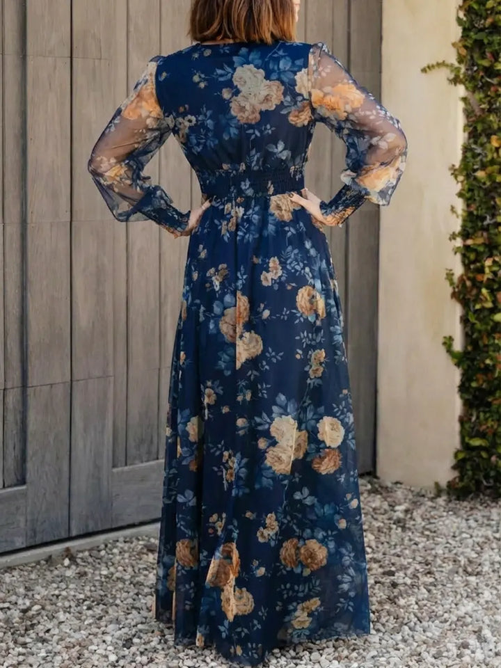 Alba | Vestido comprido fluído com decote cruzado e mangas esvoaçantes