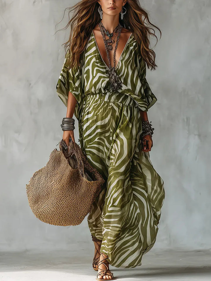 Zarela | Vestido maxi fluido estampado con escote profundo