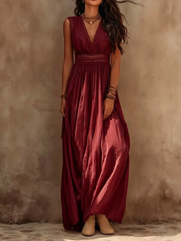 Sofía | Vestido maxi bohemio de estilo vacacional para mujer, sin mangas, con cuello en V