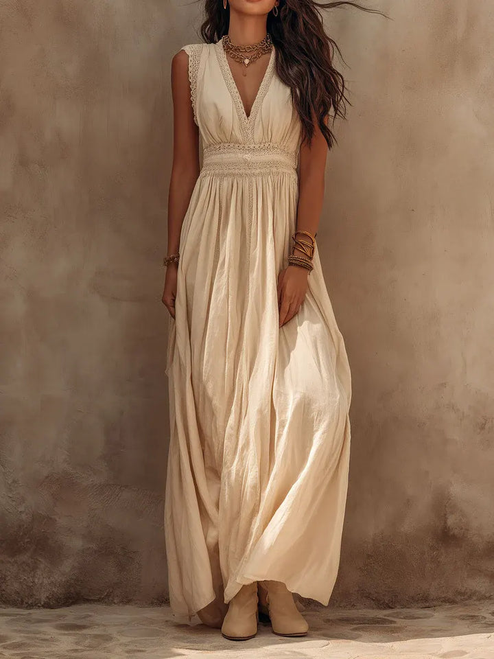 Sofía | Vestido maxi bohemio de estilo vacacional para mujer, sin mangas, con cuello en V