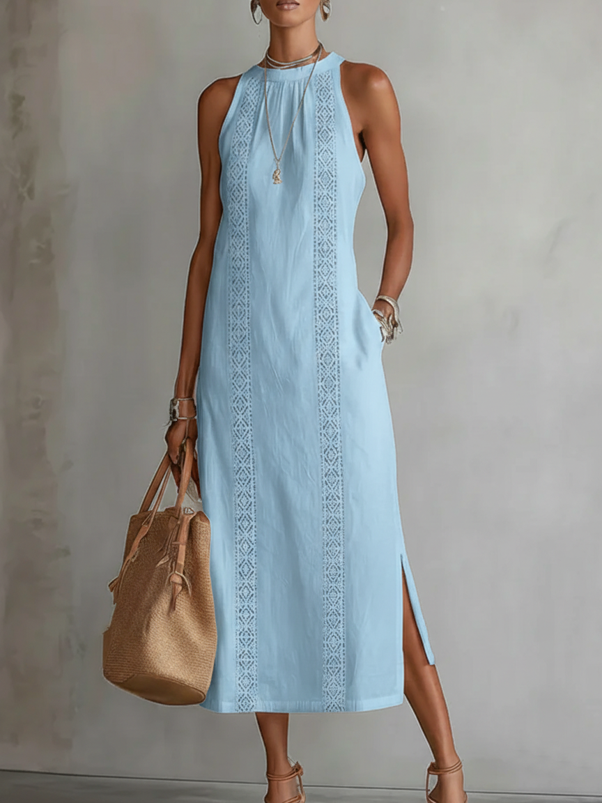 Jimena | Vestido midi de linho com gola mandarim