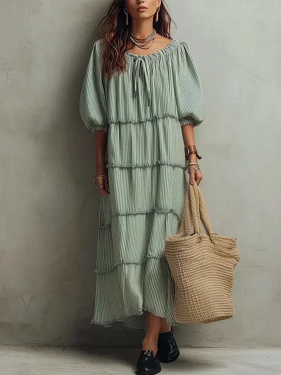 Nerina | Vestido midi de linho com camadas e textura