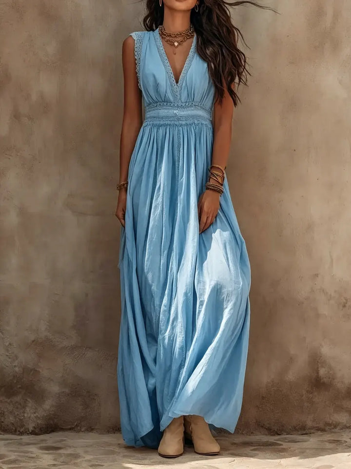 Sofía | Vestido maxi bohemio de estilo vacacional para mujer, sin mangas, con cuello en V