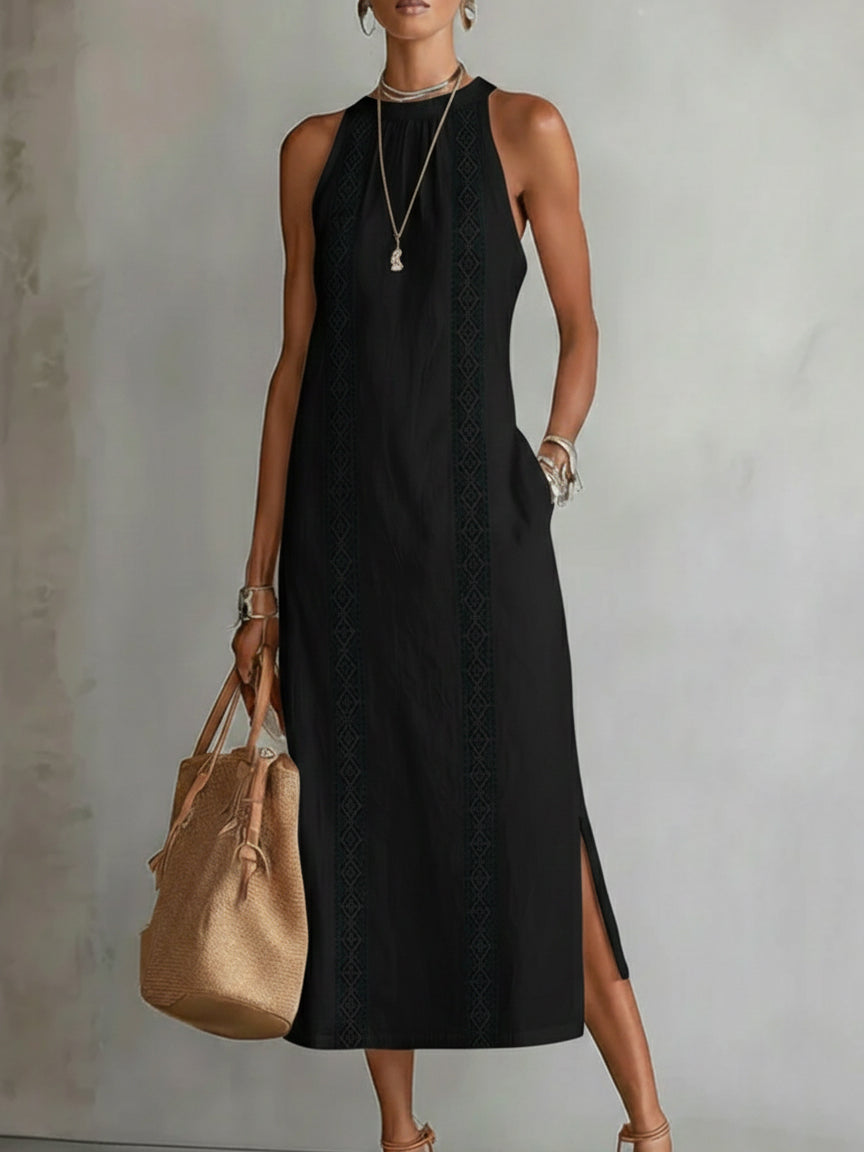 Jimena | Vestido midi de linho com gola mandarim