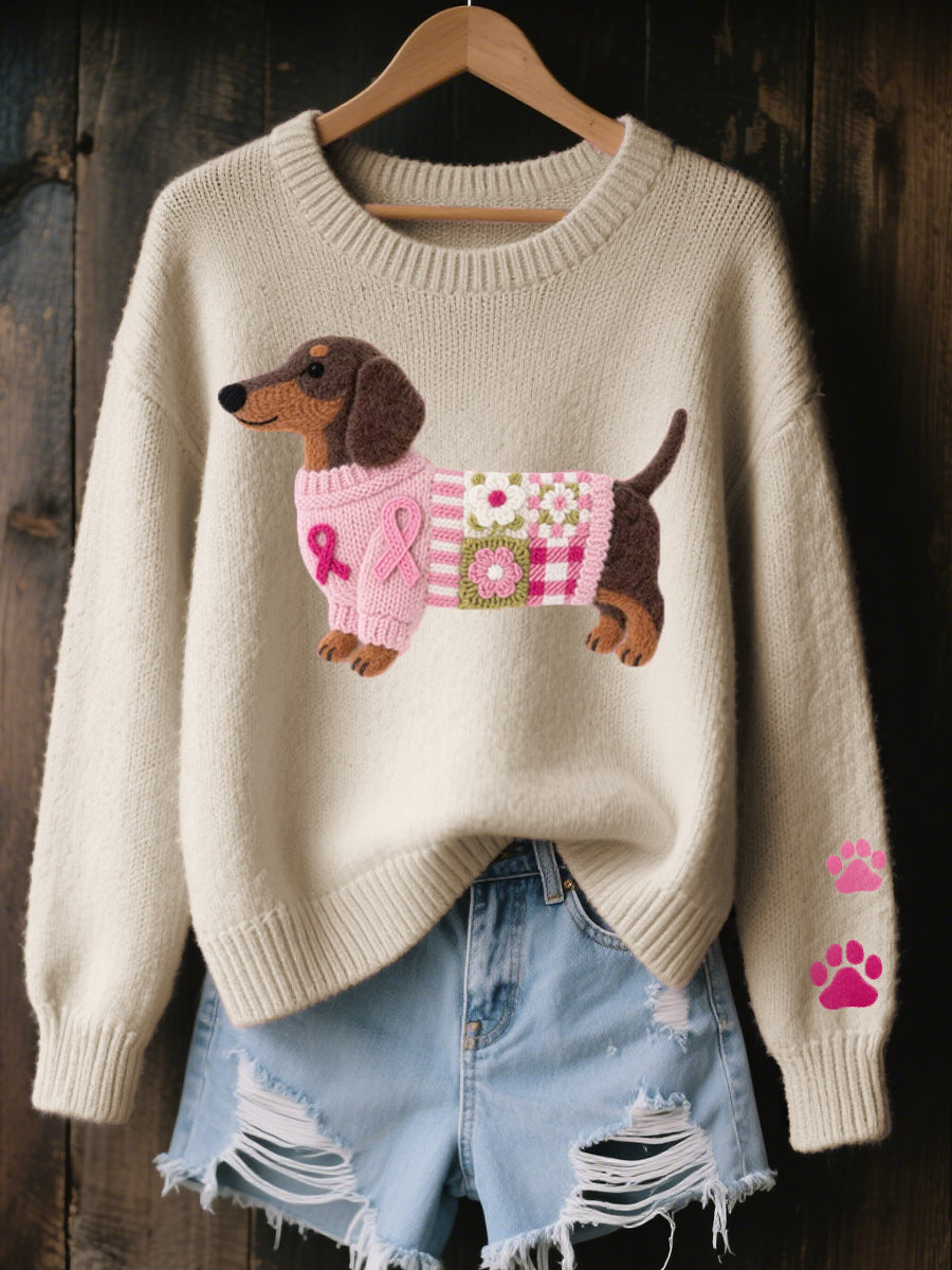 Naomi – suéter de lana con un motivo de dachshund en fieltro