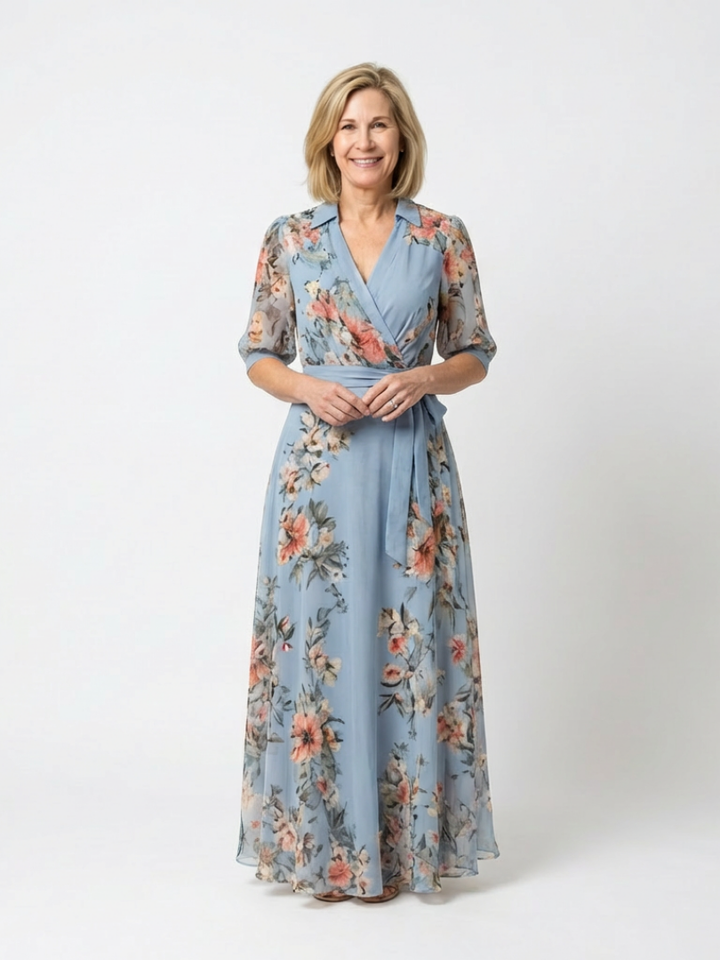 Elowen | Vestido Comprido Cruzado Floral com Decote em V