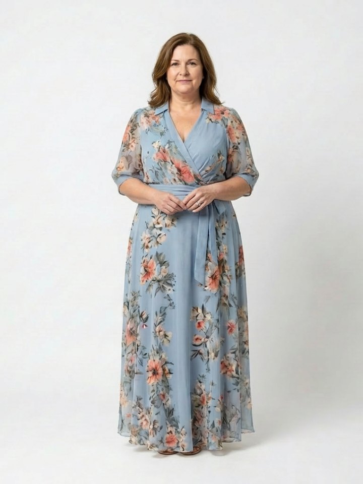 Elowen | Vestido Comprido Cruzado Floral com Decote em V