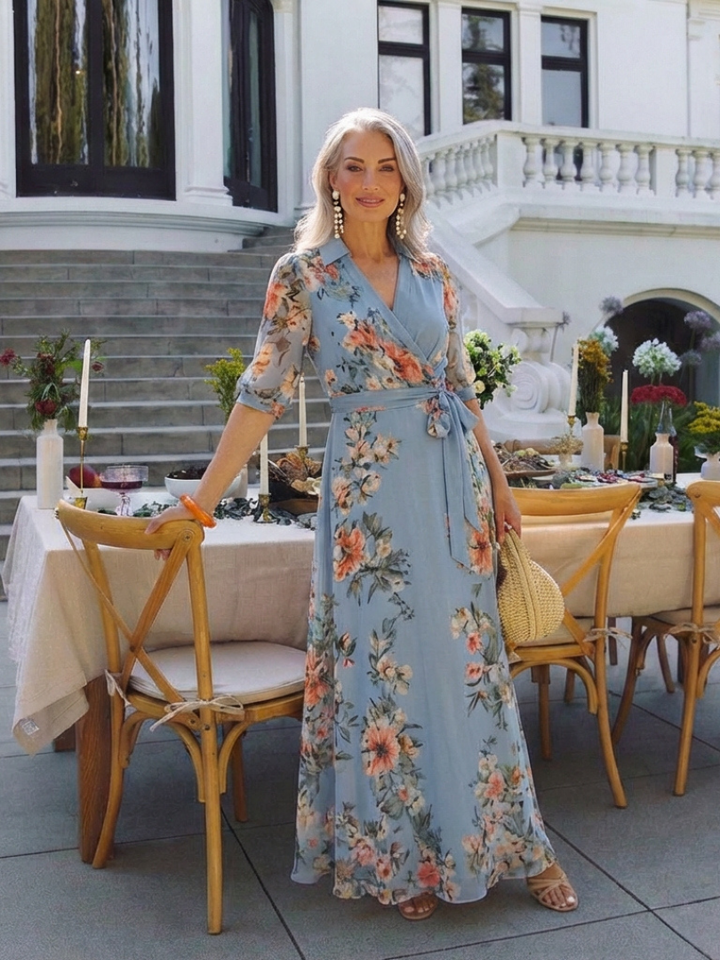 Elowen | Vestido Comprido Cruzado Floral com Decote em V