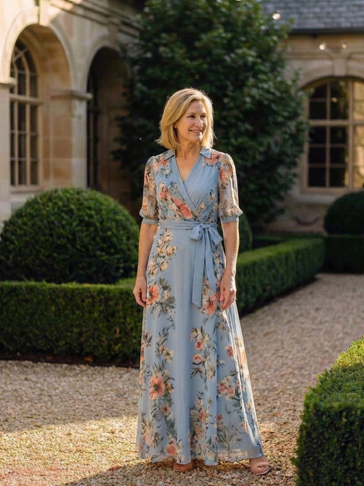 Elowen | Vestido Comprido Cruzado Floral com Decote em V