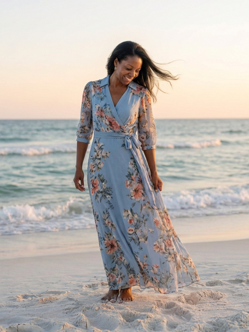 Elowen | Vestido Comprido Cruzado Floral com Decote em V
